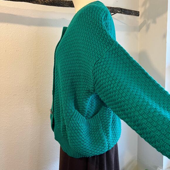 Vintage 90s Express Green Chunky Knit Button Front Cardigan Sweater Size Small - Picture 3 of 11